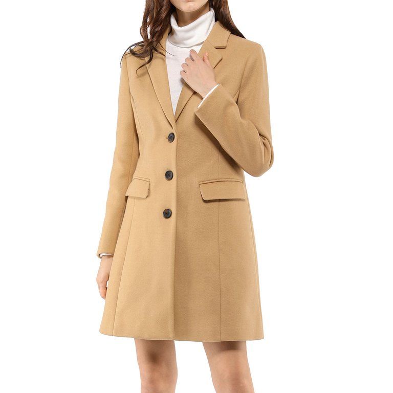 Women's Notched Lapel Single Breasted Outwear Long Coat | Walmart (US)