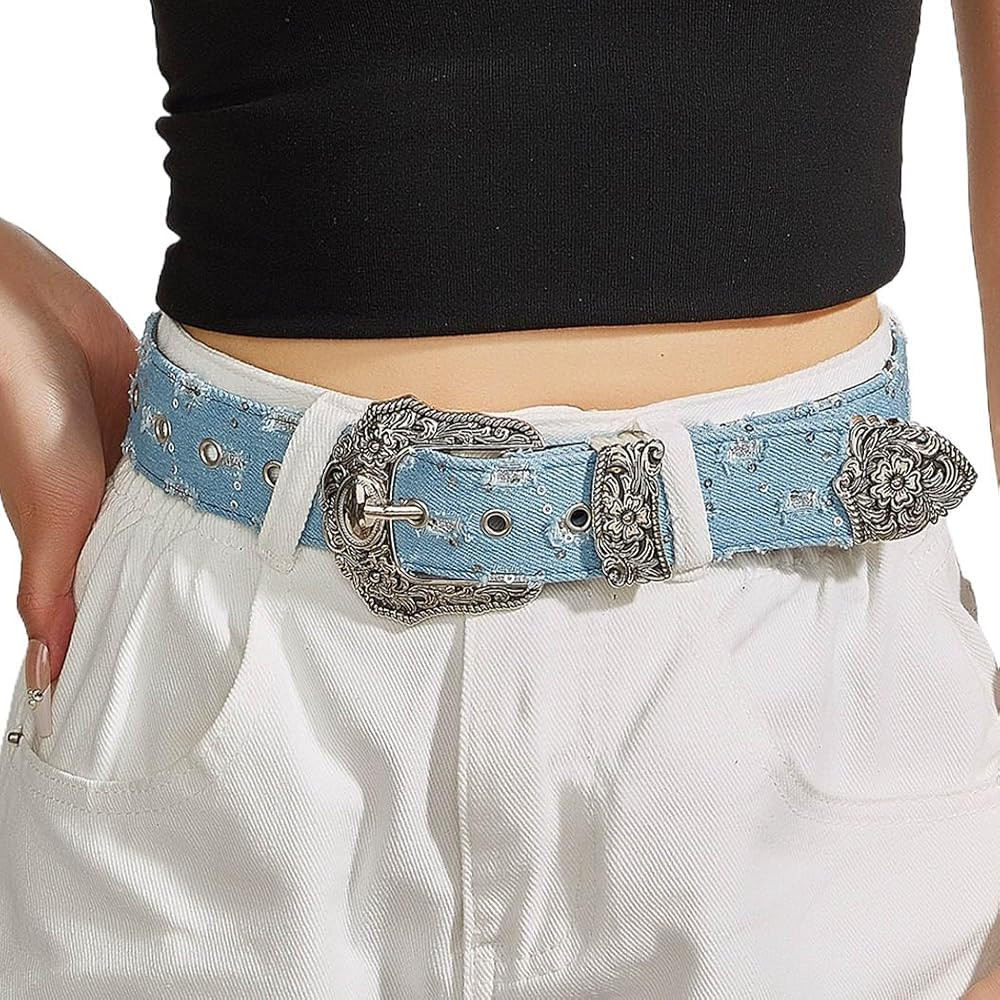 Ursumy Women Denim Waist Belt Blue Jean Belt Butterfly Waist Belt Y2K Belt for Jeans Pants Ladies... | Amazon (US)