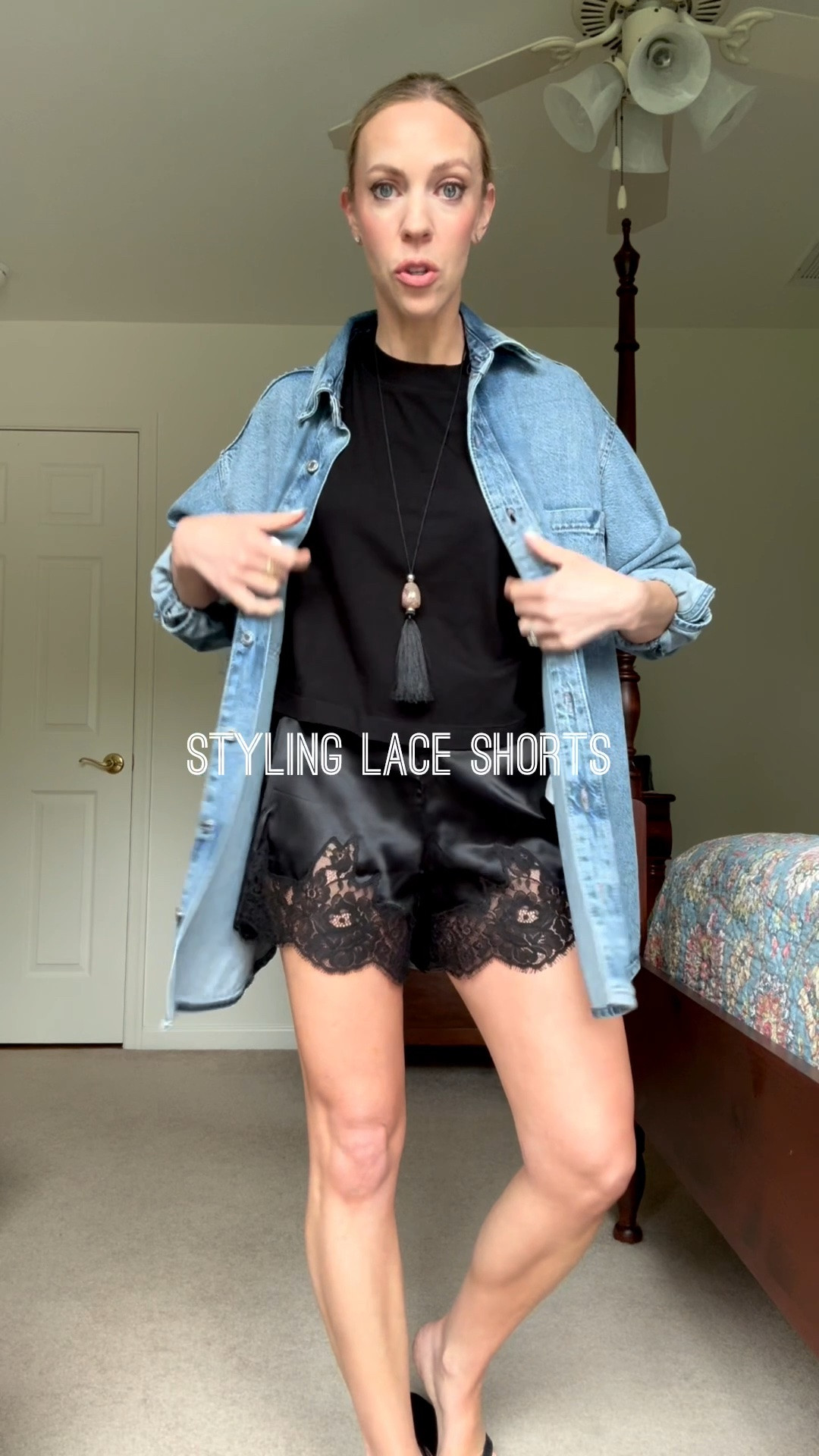 Styling lace shorts over 40 with cropped tee, oversized denim shirt, thong sandals

#LTKOver40 #LTKgrwm #LTKSeasonal