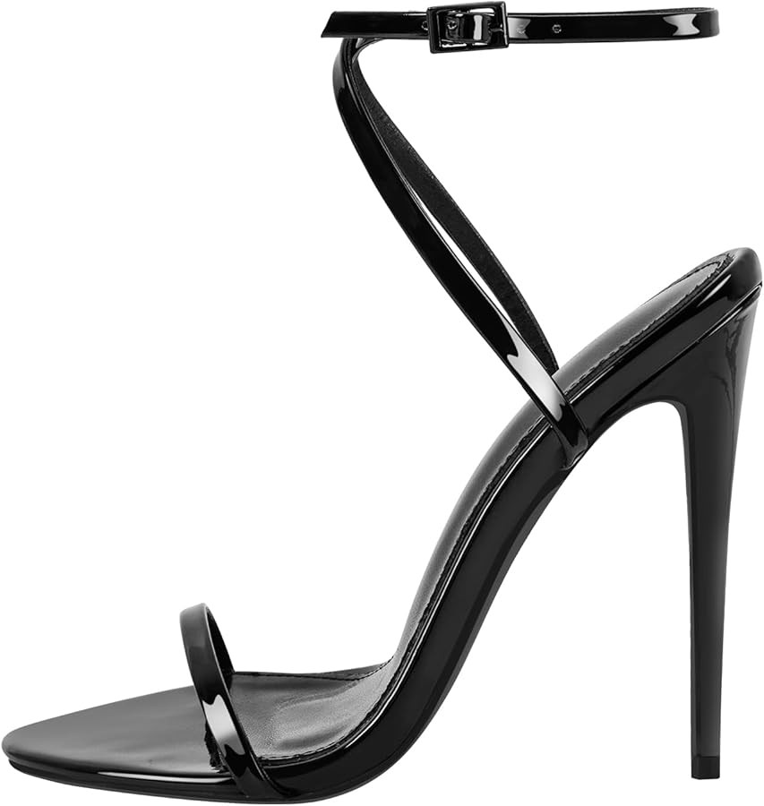 Strappy High Stiletto Heels, Ankle Strap Buckle Heeled Womens Sandals, Sexy Comfort Open Round To... | Amazon (US)