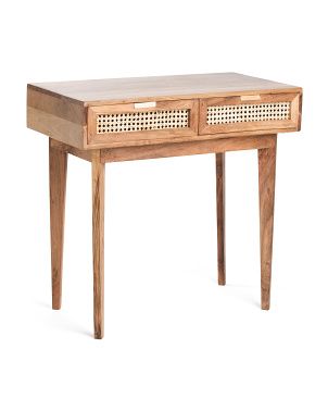 2 Drawer Acacia Wood Cane Desk | TJ Maxx