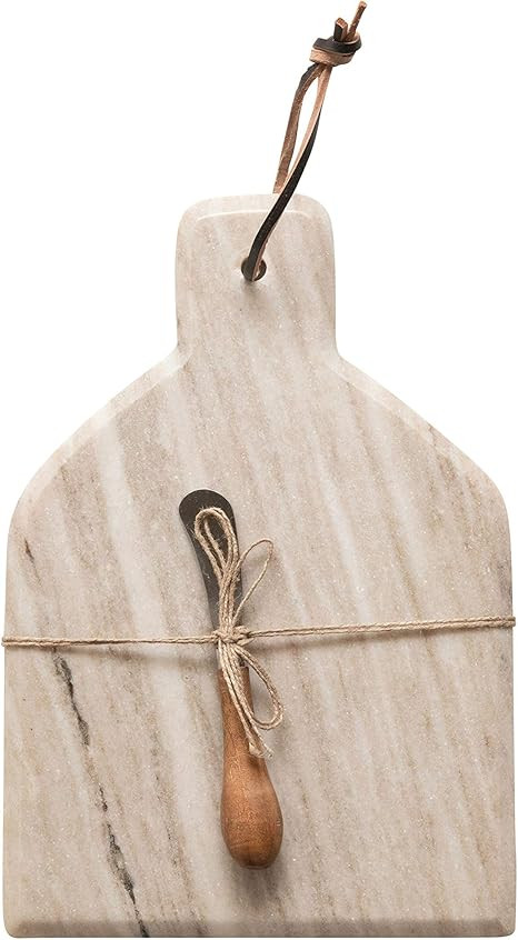 12"L x 8"W Marble Cheese/Cutting Board w/ Canape Knife, Buff Color, Set of 2 Pieces | Amazon (US)