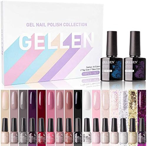 Gellen Gel Nail Polish Kit 16 Colors - With Top Coat Base Coat, Grays and Wine Popular Fall Winter D | Amazon (US)