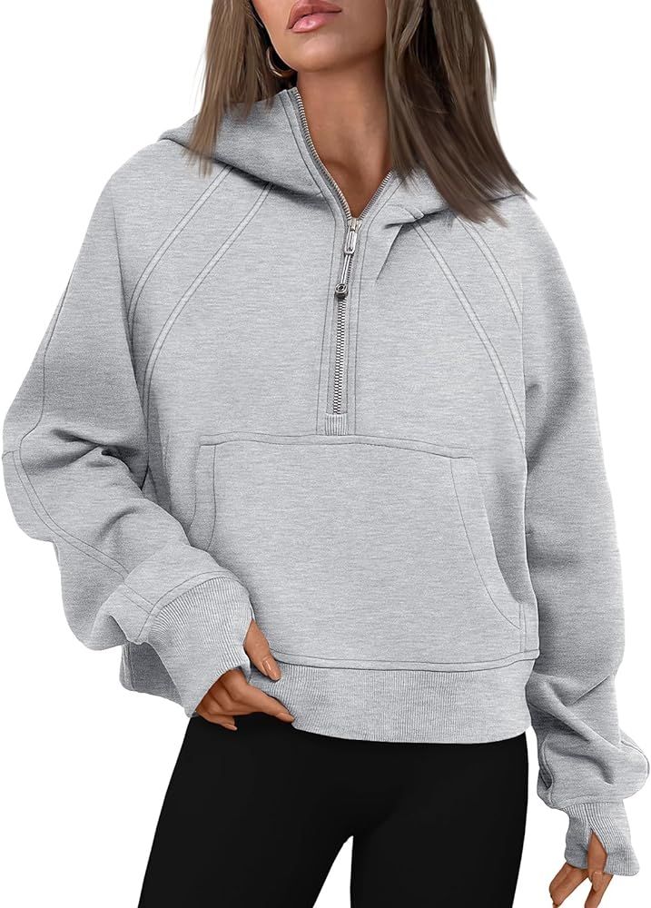Trendy Queen Womens Half Zip Cropped Hoodies Long Sleeve Fleece Quarter Zip Pullover Sweatshirts ... | Amazon (US)