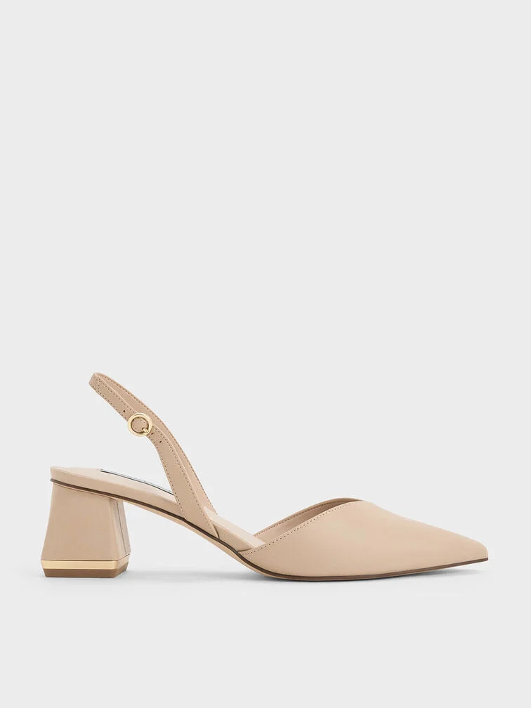Katarina Trapeze Heel Slingback Pumps - Light Pink | Charles & Keith EU