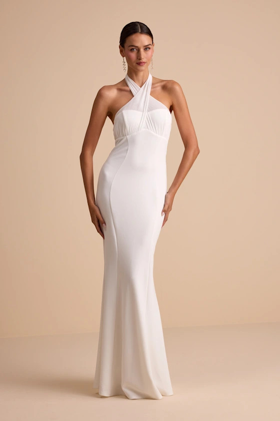 Iridessa White Mixed Media Halter Mermaid Maxi Dress | Lulus