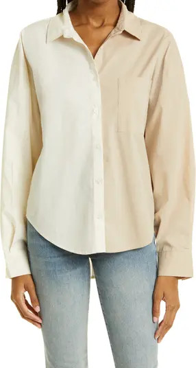 Pistola Sloane Colorblock High-Low Stretch Cotton Shirt | Nordstrom | Nordstrom