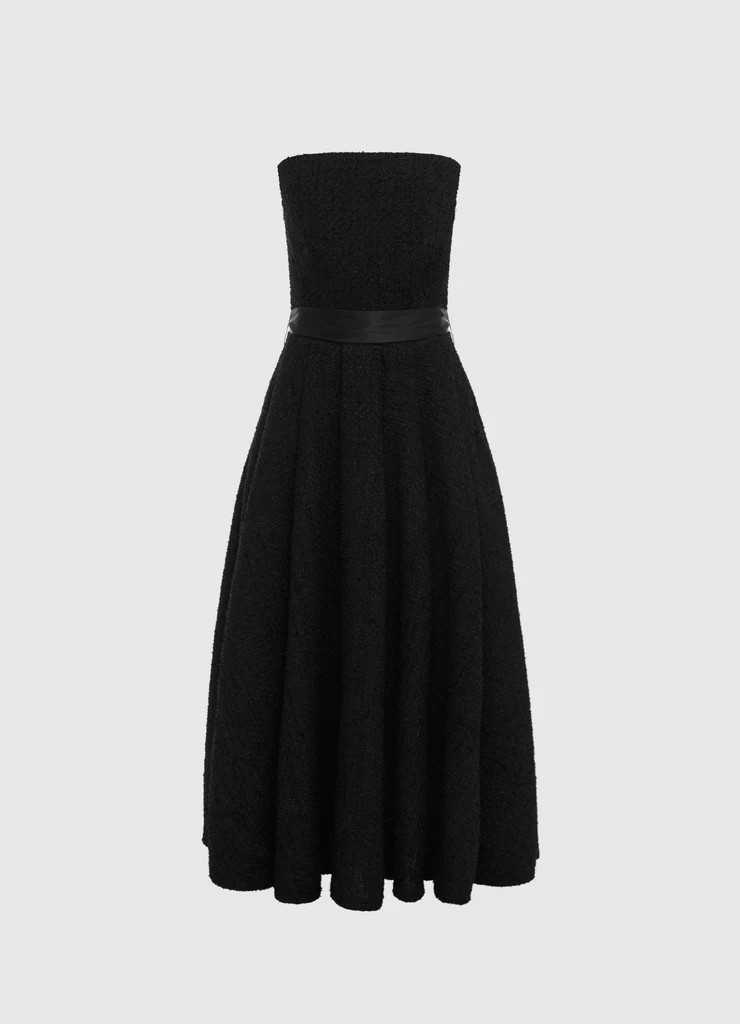 Angelica Tweed Bustier Maxi Dress - Ebony | LEO LIN