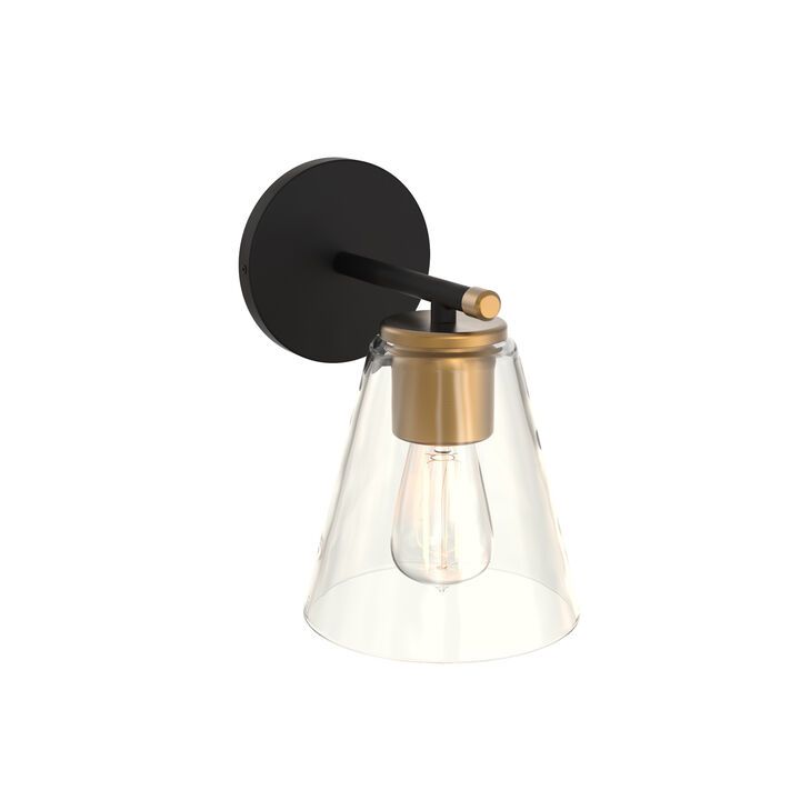 Carlisle Vanity Wall Sconce - Matte Black and Brushed Brass with Clear Glass | Lights.com