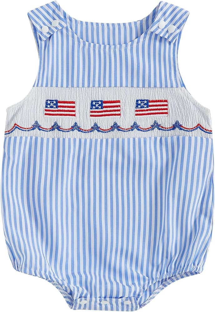 Twopumpkin 4th Fourth Of July Baby Boy Outfit Newborn American Flag Onesie USA Bubble Romper Over... | Amazon (US)
