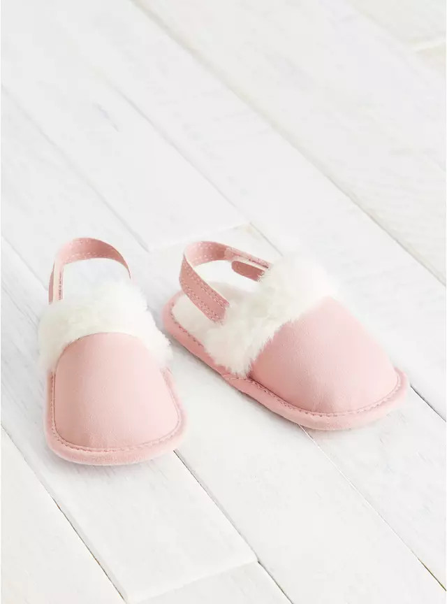 Pink Faux Fur Lined Ankle Strap Mules Up to 3 mths | Tu Clothing