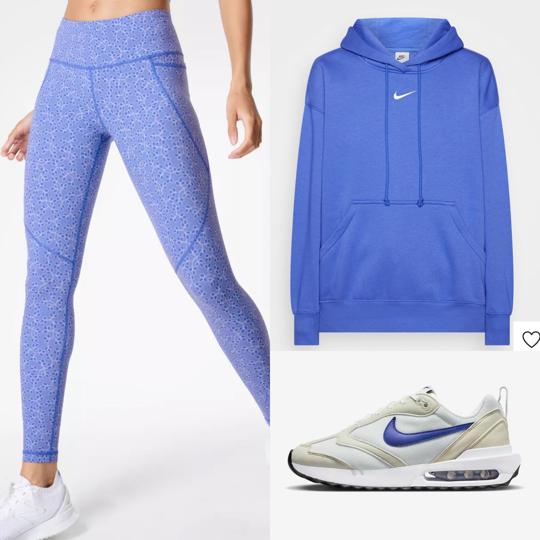 The easiest casual look. Great on the go. Pop a trench and oversized tote over and your coffee ready. 
Leggings and trainers both reduced. I found hoodie on Zalando  