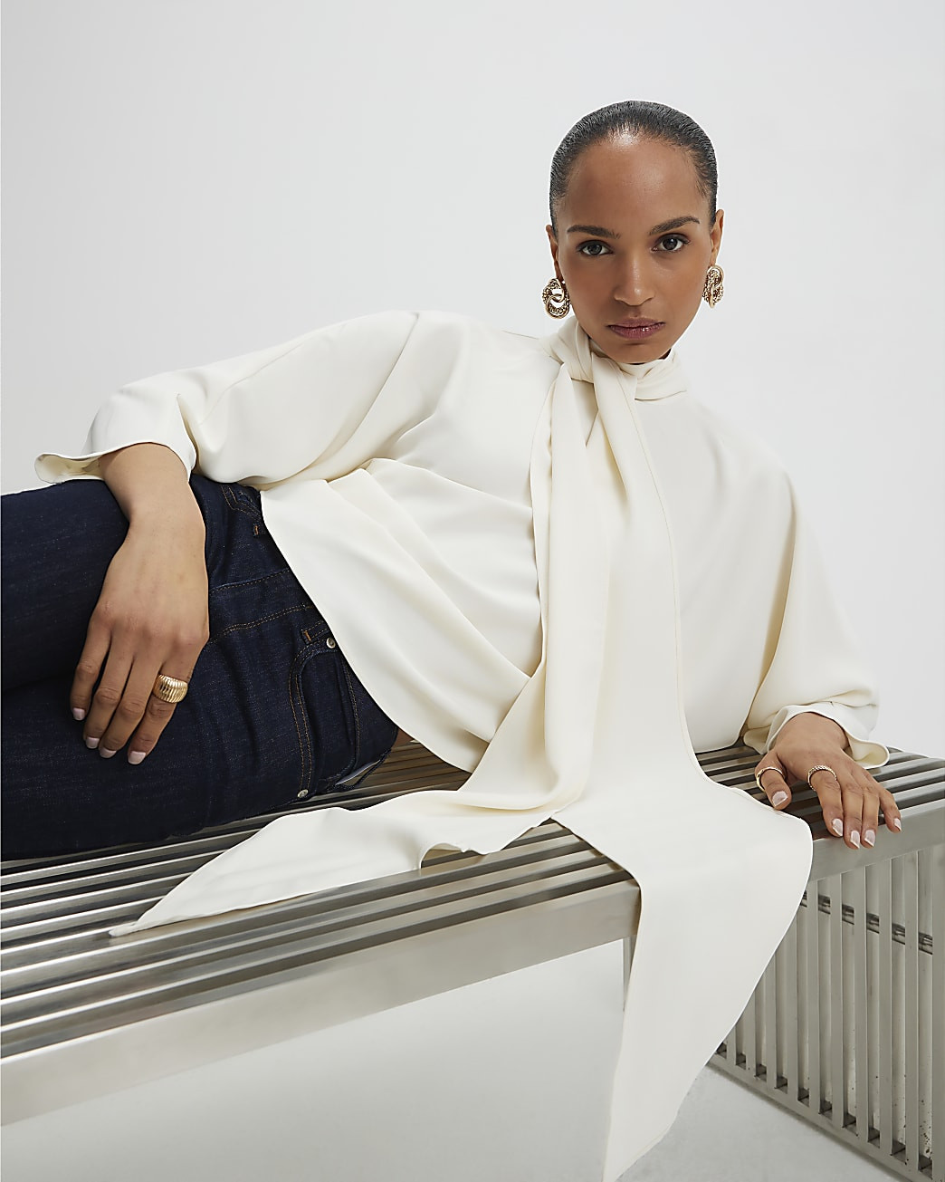 Cream Batwing Sleeve Pussybow Blouse | River Island UK & IE