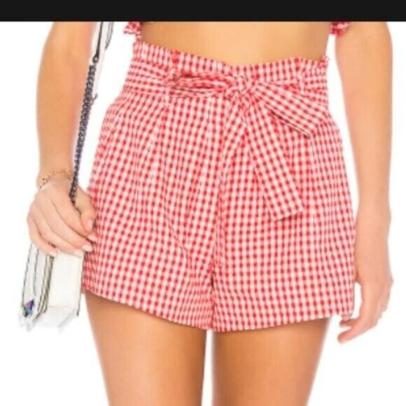 Privacy Please Red Gingham Cotton Lined High Waisted Saffron Shorts S NO BELT | Poshmark