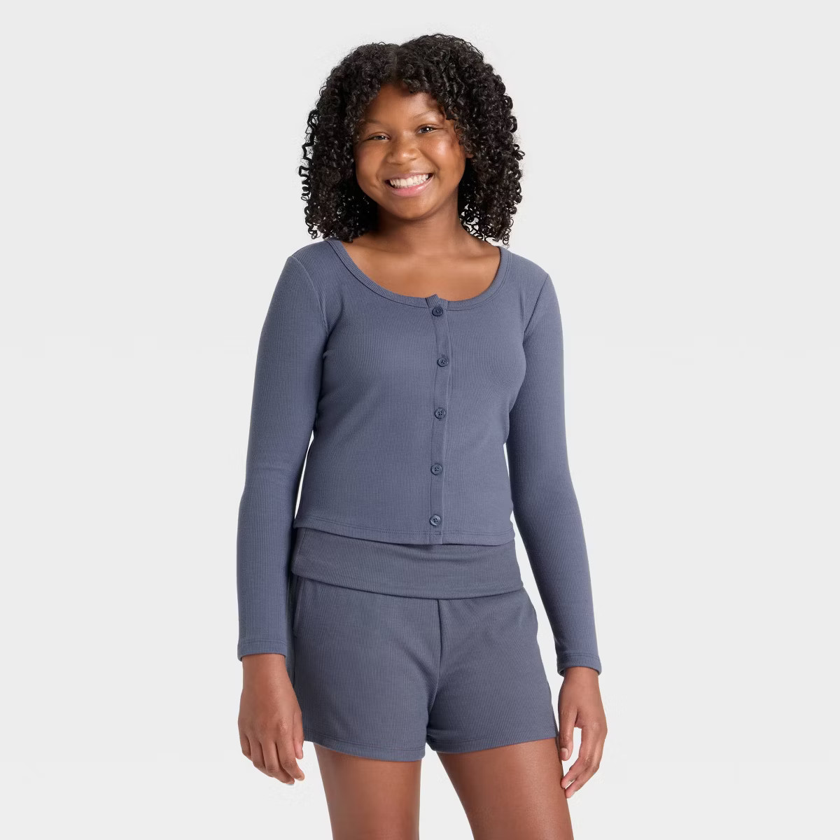 Girls' Long Sleeve Cozy Rib-Knit Cardigan - art class™ Blue L | Target