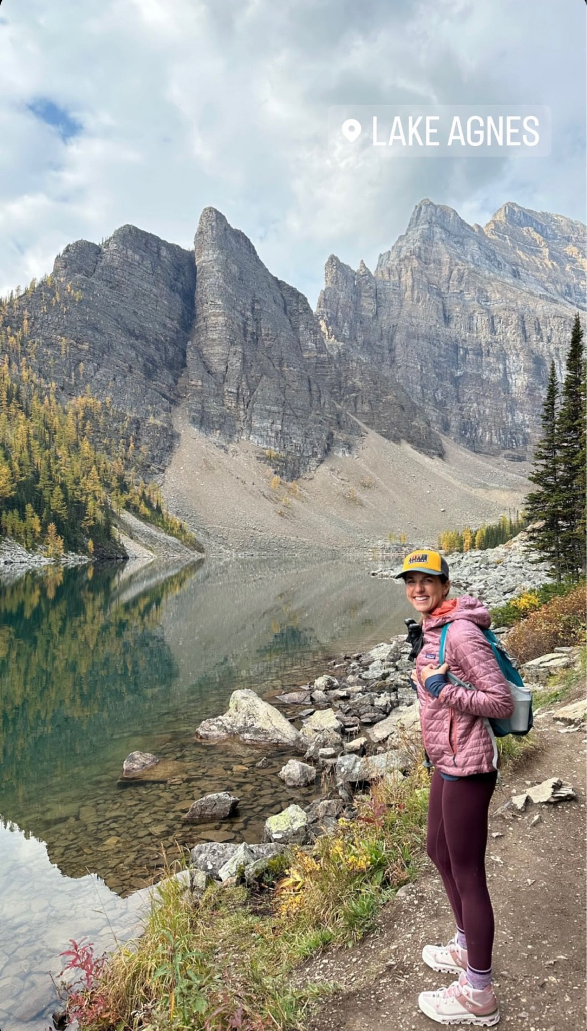 Hiking outfit while in Banff, Canada - fall outfit (Lululemon align leggings, On running hiking boots, Patagonia vest is old (linking a very similar one), Patagonia coat and a hiking backpack

#LTKtravel #LTKfitness