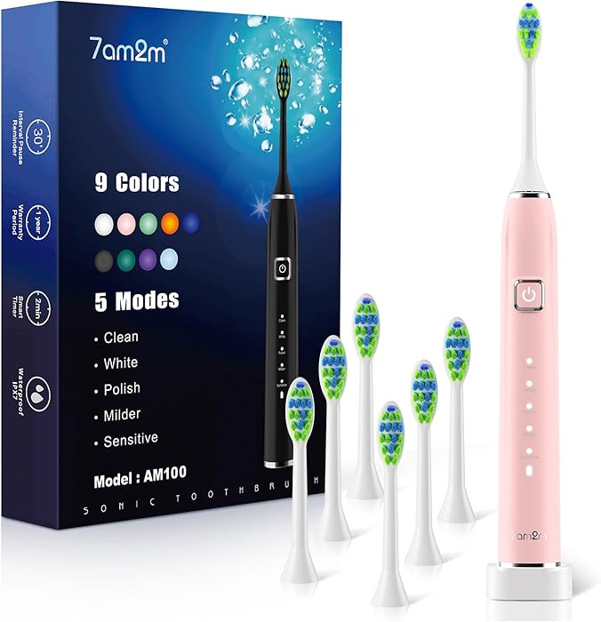 7AM2M Sonic Electric Toothbrush with 6 Brush Heads for Adults&Kids, One Charge for 120 Days, Wire... | Amazon (US)