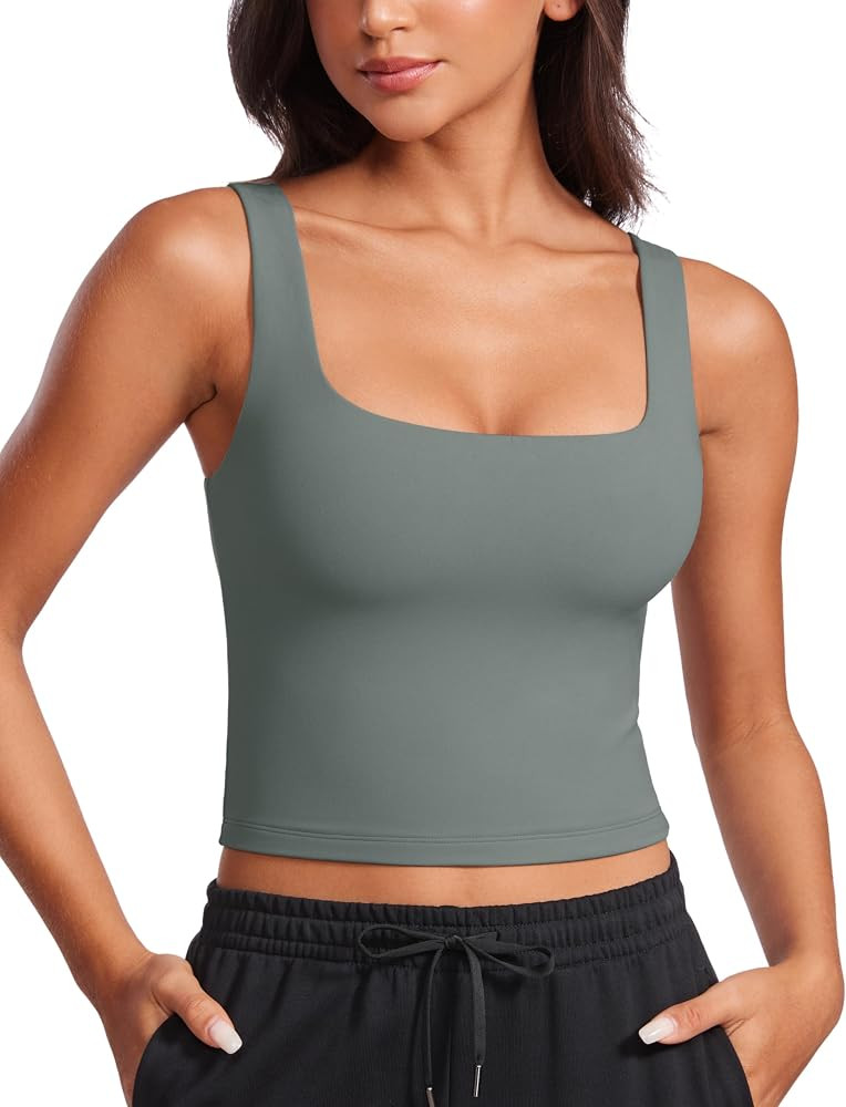 CRZ YOGA Womens Butterluxe Double Lined Square Neck Tank Tops Sleeveless Workout Yoga Tight Shirt... | Amazon (US)