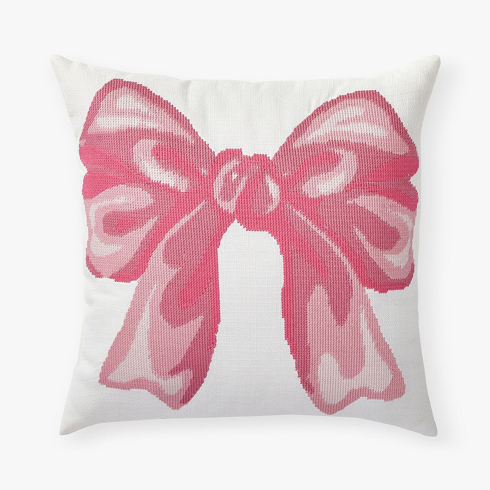 LoveShackFancy Needle Point Bow Pillow, 16x16 Inches, Pink | Pottery Barn Teen