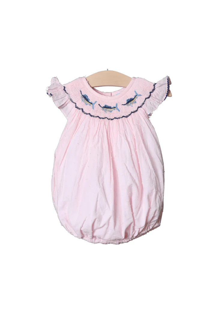 Smocked Swordfish Pink Swiss Dot Bubble | The Smocked Flamingo