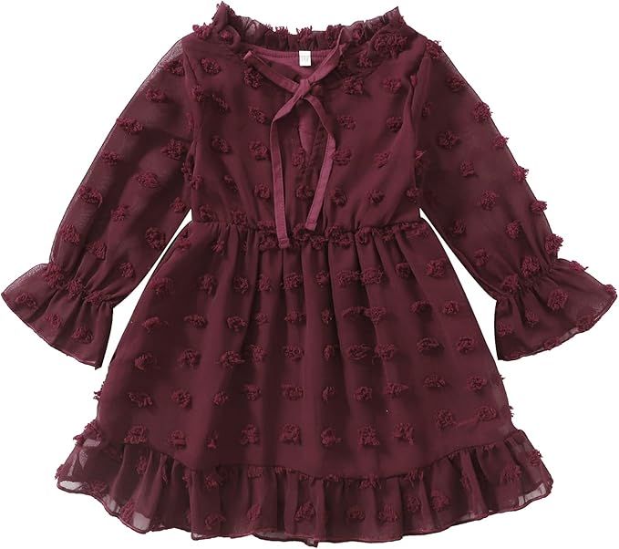 Maacie Mom and Me Swiss Dot Dress Flared Sleeve Babydoll Dresses for Fall | Amazon (US)