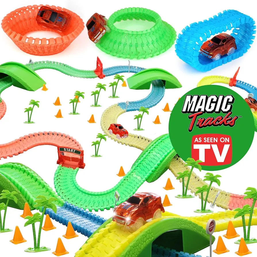 Ontel Magic Tracks 10 Foot Glow In The Dark Bendable Flexible Racetrack with LED Light-Up Race Ca... | Amazon (US)