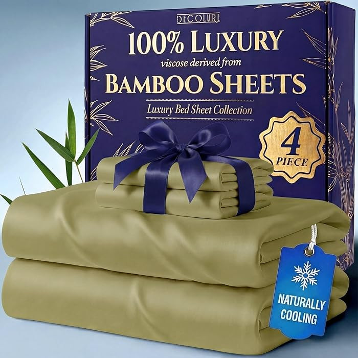 DECOLURE 100% Viscose Derived from Bamboo Sheets King Size - Luxury 4 Pc Naturally Cooling Sheets... | Amazon (US)