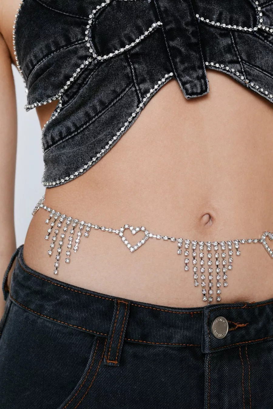 Diamante Heart Belly Chain Belt | Nasty Gal (US)