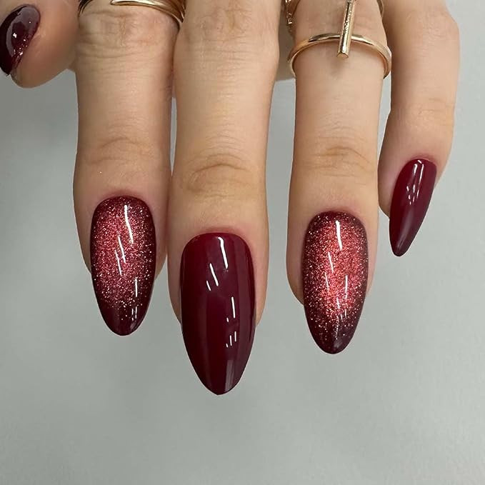 30PCS Handmade Soft Gel Glossy Almond Press On Nails, Red Cat Eye Press on Nails, Salon Quality N... | Amazon (US)