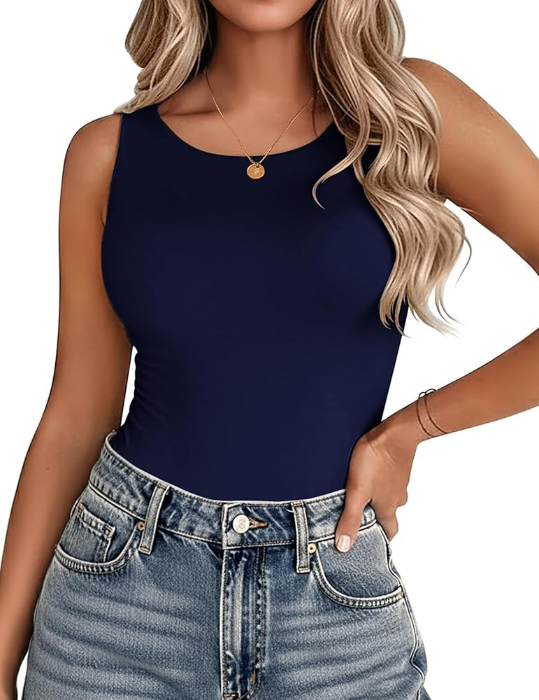 Zeagoo Womens Double Lined Crew Neck Tank Tops Cute Summer Sleeveless Workout Tops Basic Going Ou... | Amazon (US)