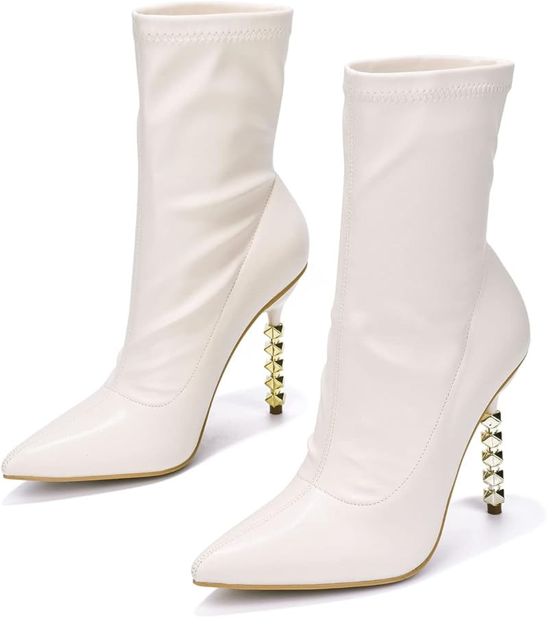 Cape Robbin Vice Sexy Stiletto High Heels for Women, Pointed Toe Sock Ankle Booties - Off White S... | Amazon (US)