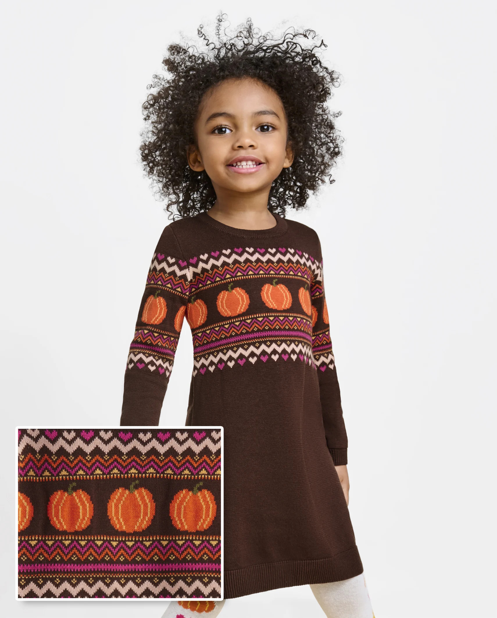 Baby And Toddler Girls Pumpkin Fairisle Sweater Dress - dkhazelnut | The Children's Place