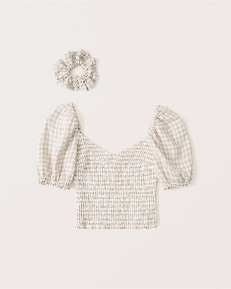 Women's Smocked Puff Sleeve Linen Set Top | Women's Clearance | Abercrombie.com | Abercrombie & Fitch (US)