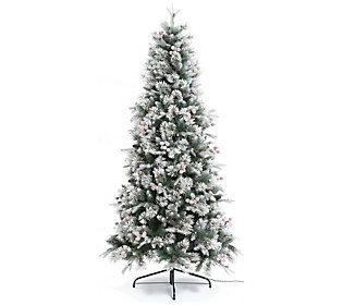 LuxenHome 6.5' Pre-Lit Flocked Artificial Pine Christmas Tree | QVC