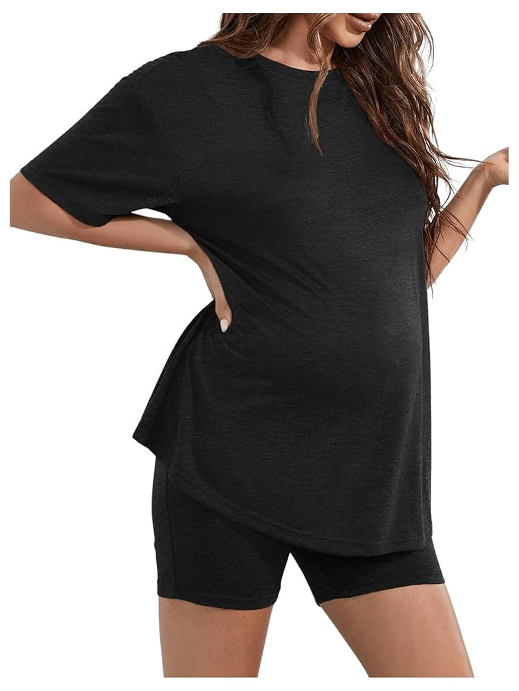 SOLY HUX Women's Maternity Sets 2 Piece Pajamas Outfits Short Sleeve Top and Adjustable Elastic W... | Amazon (US)