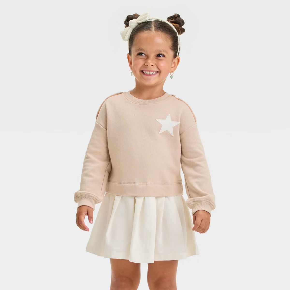 Grayson Mini Toddler Girls' Woven French Terry Sweatshirt Dress - Beige | Target