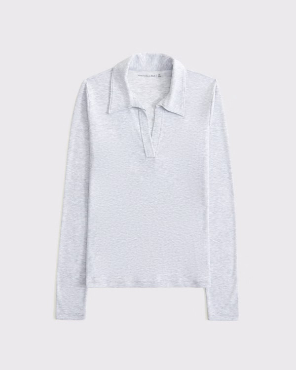 Long-Sleeve V-Neck Collared Top | Abercrombie & Fitch (US)