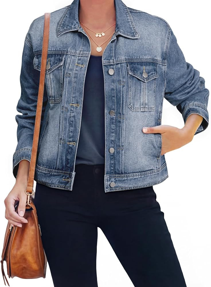 Glamaker Womens Jean Jacket 2026 Casual Basic Trendy Button Down Long Sleeve denim Jacket Coat Wi... | Amazon (US)