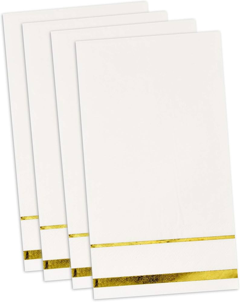 Gift Boutique 100 Gold Trim Lined Guest Napkins Elegant Dinner Hand Napkin Towel for Holiday Bath... | Amazon (US)