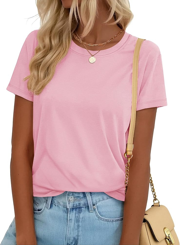 YUCOLEN T Shirts for Women Short Sleeve Crewneck Cotton Tops Summer UPF 50+ Casual Breathable Bas... | Amazon (US)