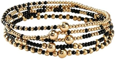 Bohemia Multilayer Resin Beaded Stackable Bracelets Set Colorful Surfer Heishi Gold Beaded Stretc... | Amazon (US)