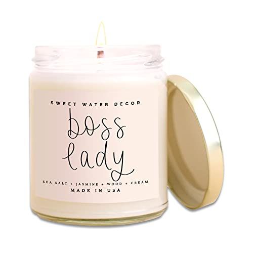 Sweet Water Decor, Boss Lady, Sea Salt, Jasmine, Cream, and Wood Scented Soy Wax Candle for Home ... | Amazon (US)