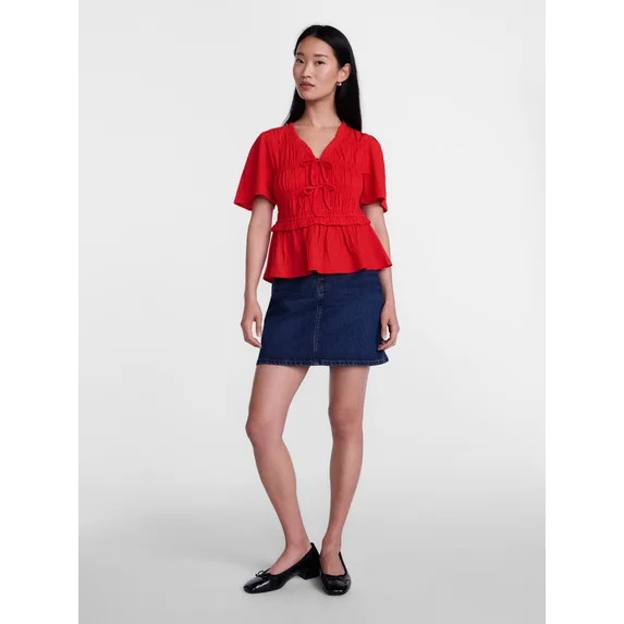 Scenario Women's and Women's Plus Textured Tie Front Top, Sizes XS-4X | Walmart (US)