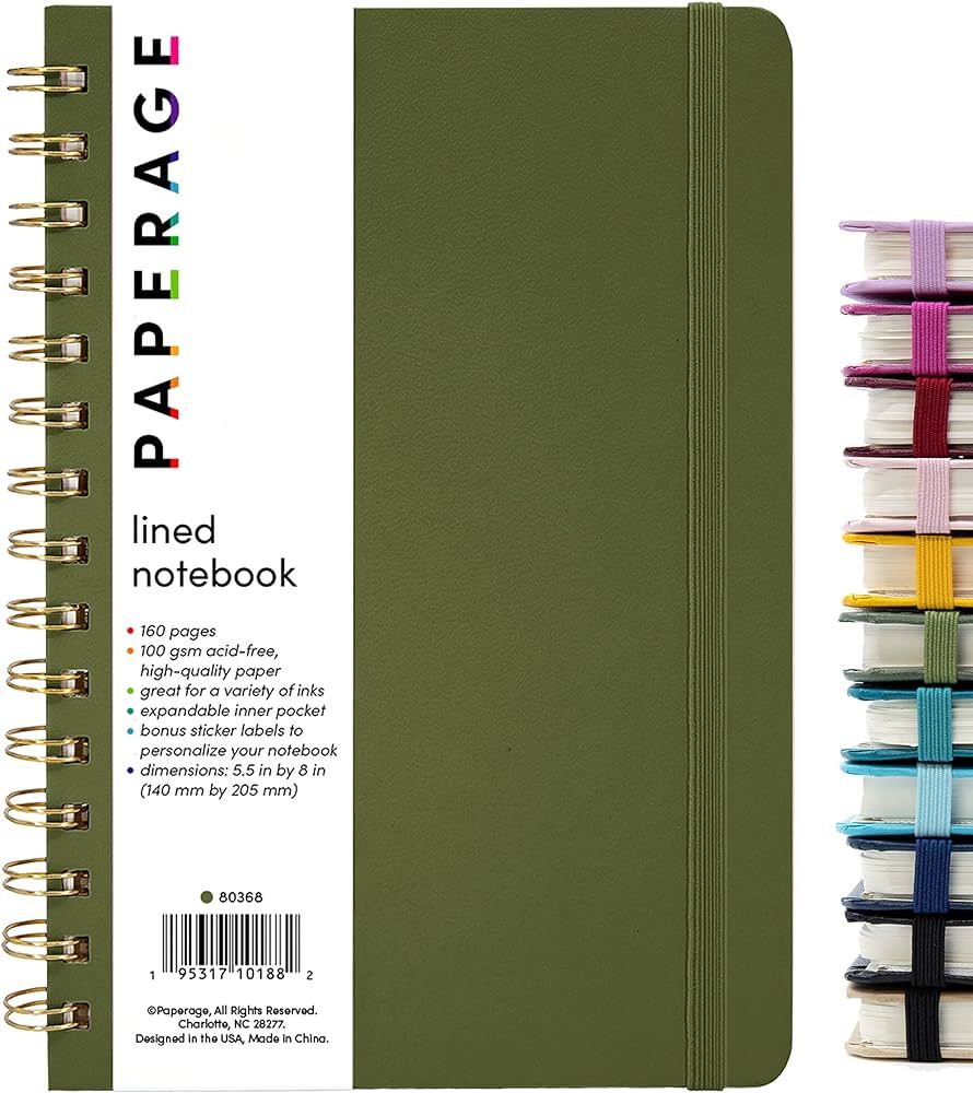 PAPERAGE Lined Spiral Journal Notebook, (Olive Green), 160 Pages, Medium 5.5 inches x 8 inches - ... | Amazon (US)
