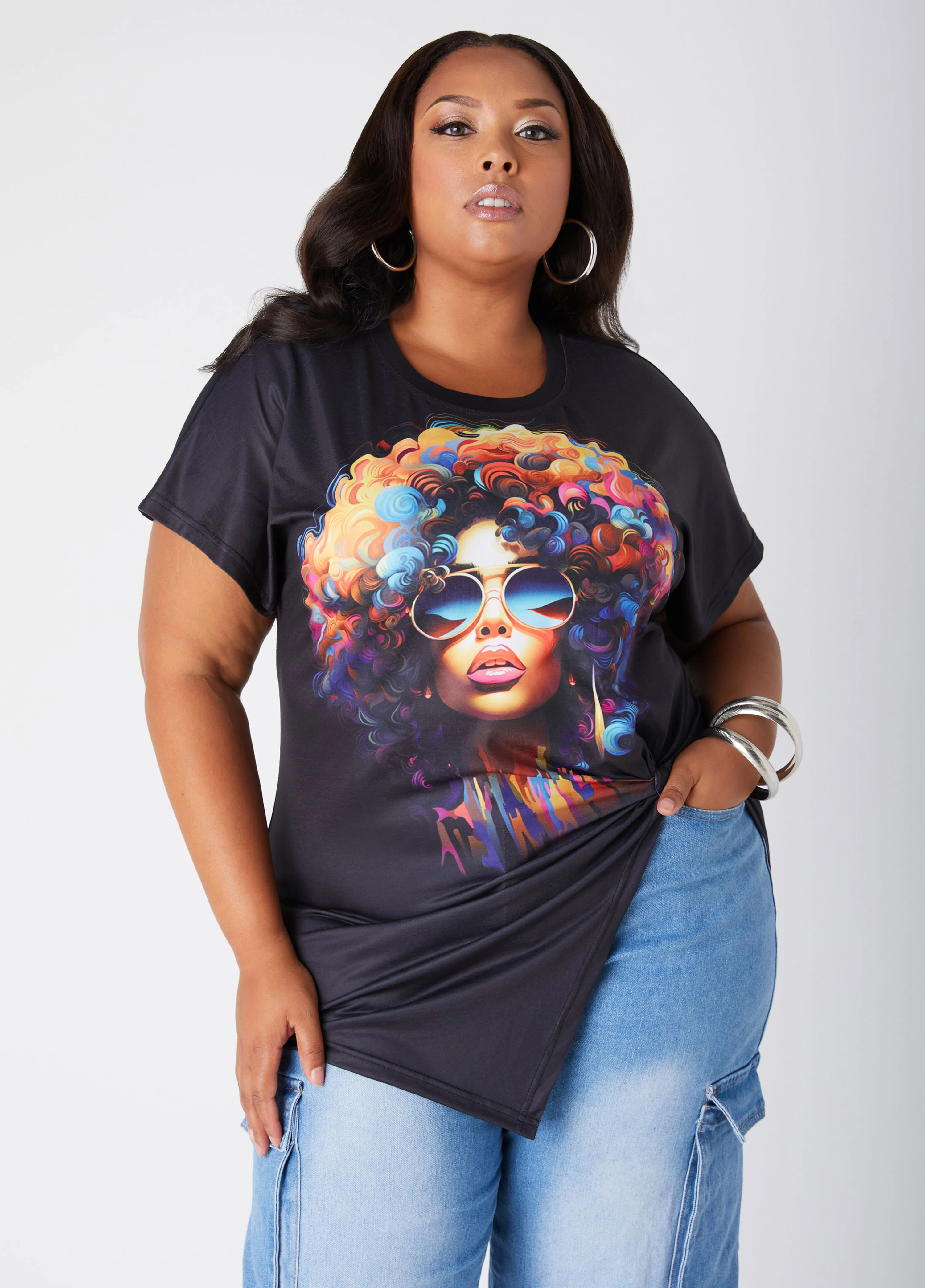 Portrait Knotted Graphic Tee | Ashley Stewart