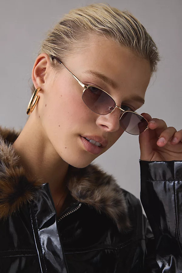 Shayla Rimless Oval Sunglasses in Brown, Women's at Urban Outfitters | Urban Outfitters (US and RoW)