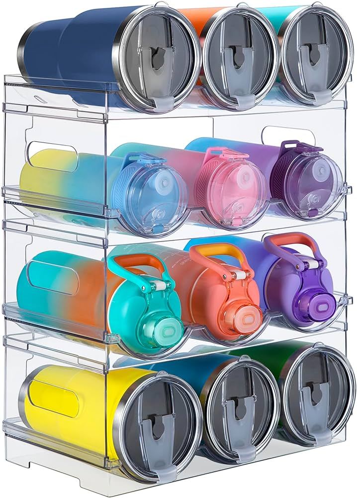 IROONN Large Compartment Water Bottle Organizer, Stackable Water Bottle Organizer for Cabinet, 4 ... | Amazon (US)