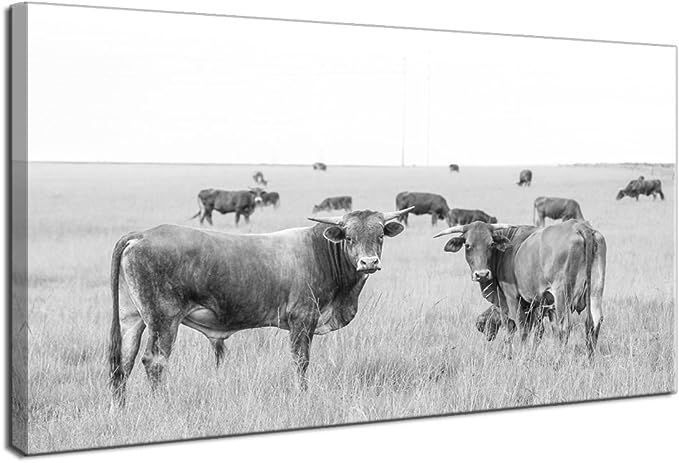 LevvArts - Animal Canvas Wall Art Cow Picture Black and White Cattle in Stowe Vermont USA Landsca... | Amazon (US)