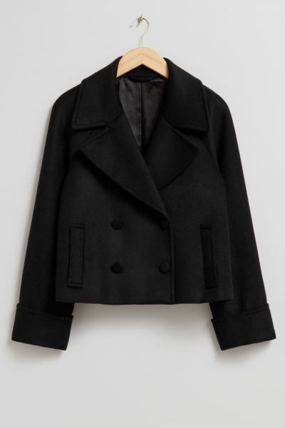 Cropped Pea Coat - Black - Ladies | H&M GB | H&M (UK, MY, IN, SG, PH, TW, HK)