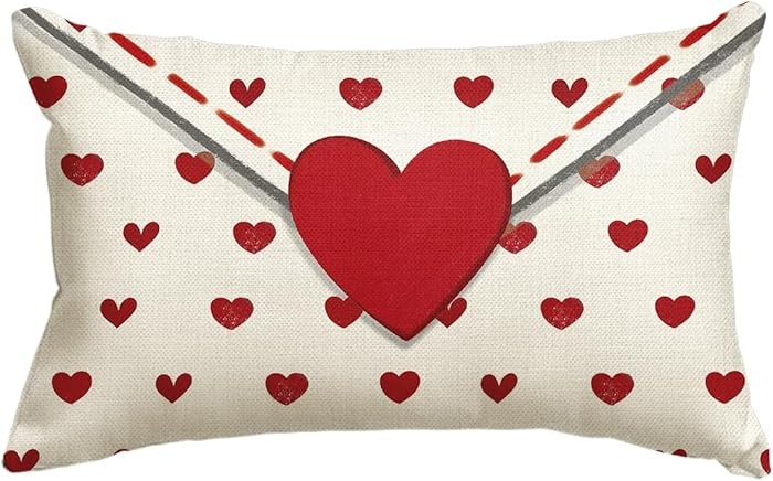 AVOIN colorlife Valentine's Day Envelope Throw Pillow Cover, 12 x 20 Inch Red Heart White Anniver... | Amazon (US)